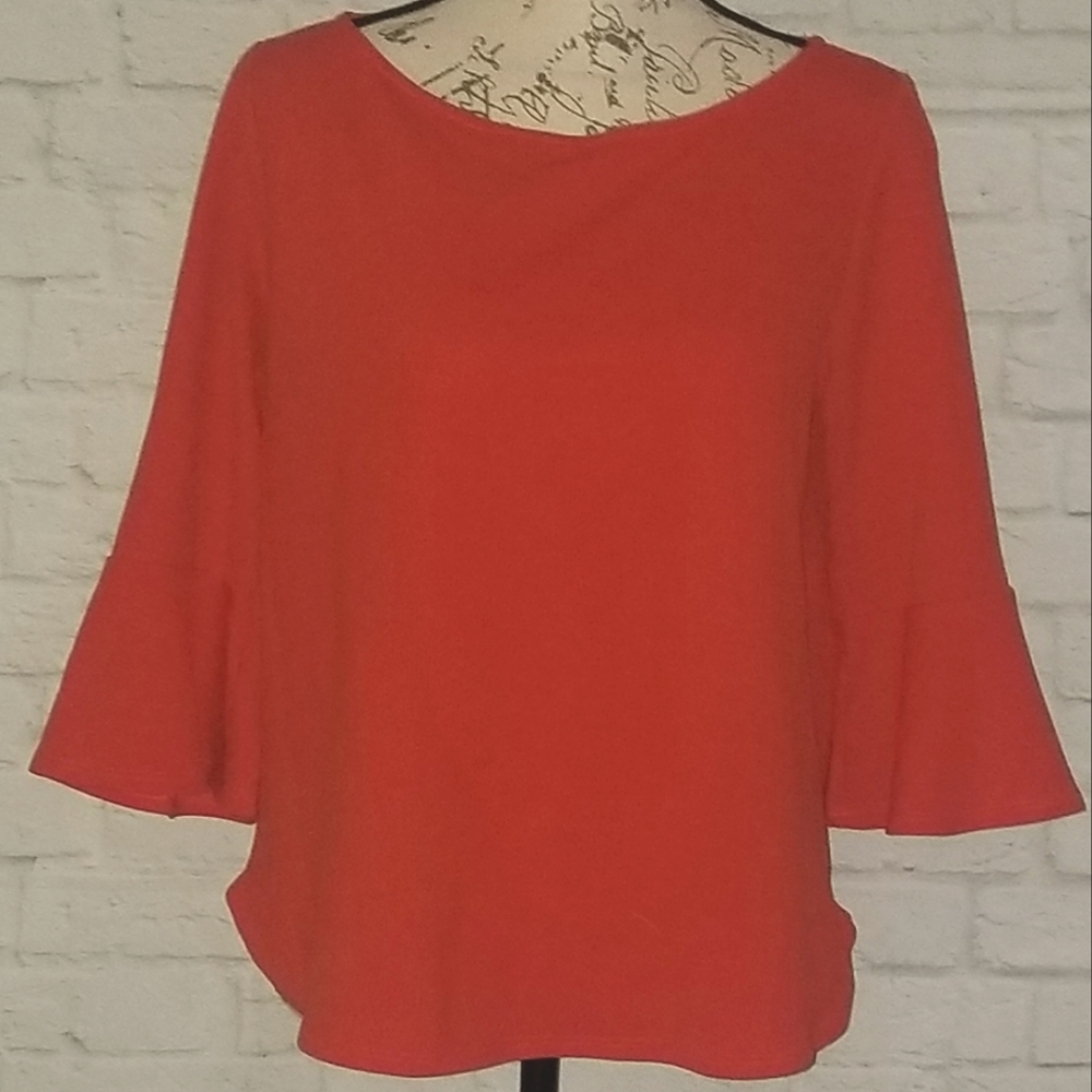 Green Envelope Los Angeles Women's Orange Blouse Bell shaped Sleeves, Size M